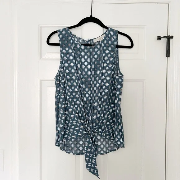 LOFT Blue Sleeveless Top with Tie Front - Picture 1 of 7